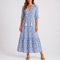 Tallulah | Bold Tie-Neck Tiered Midi Dress with Sleeves