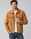 Alwyn | Rugged Suede Trucker Jacket – Cognac Brown – on-model hero