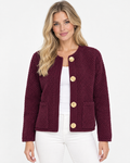 Aurev London Jessa Classic Cable Knit Cardigan in Wine Red - model front hero shot