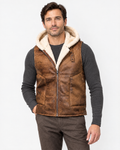 Garrett | Rugged Hooded Faux Fur Gilet – Camel – hero