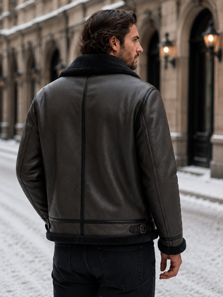 Keaton | Rugged Shearling Collar Leather Jacket Men