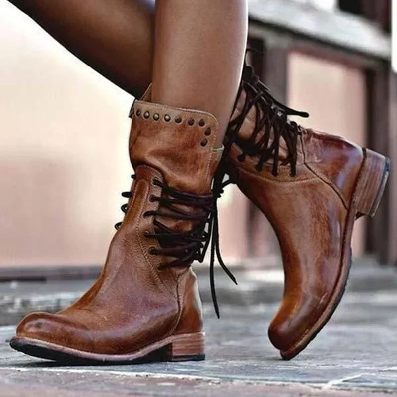 Halina | Edgy Studded Lace-Up Ankle Boots