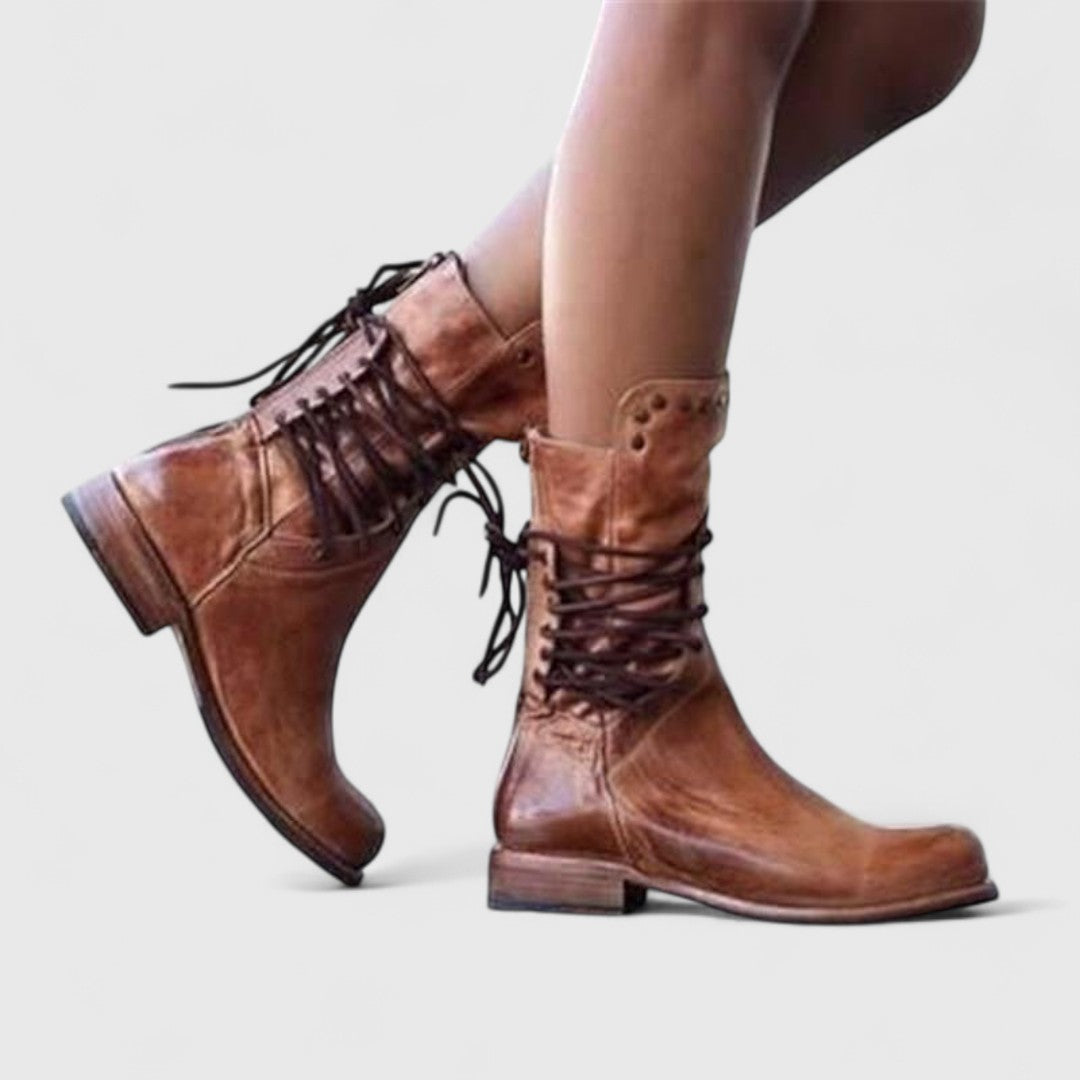 Theodora | Edgy Studded Leather Lace-Up Boots Women