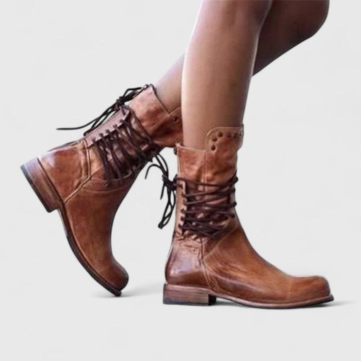 Theodora | Edgy Studded Leather Lace-Up Boots Women