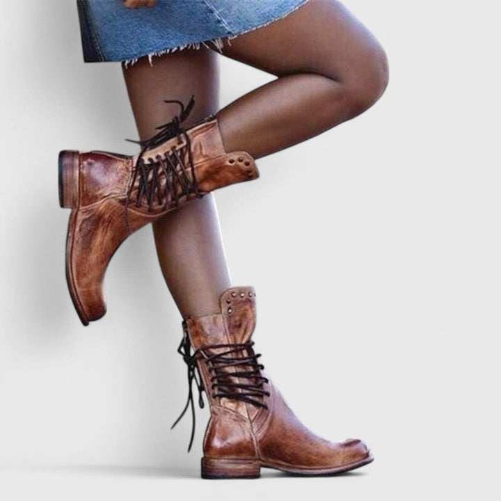 Theodora | Edgy Studded Leather Lace-Up Boots Women