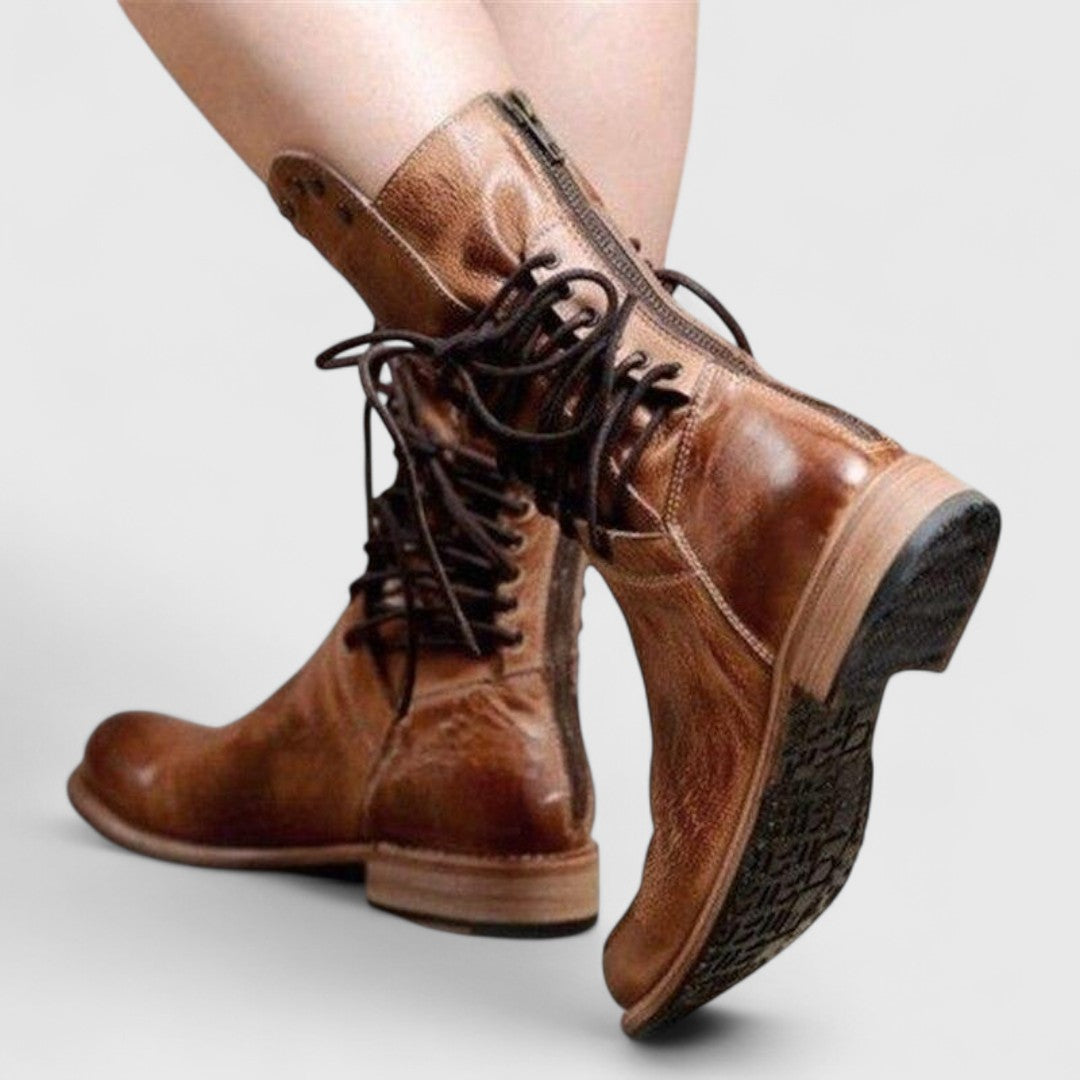 Theodora | Edgy Studded Leather Lace-Up Boots Women