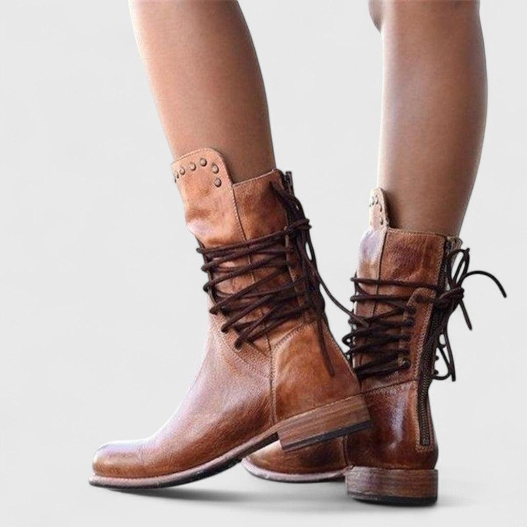 Theodora | Edgy Studded Leather Lace-Up Boots Women