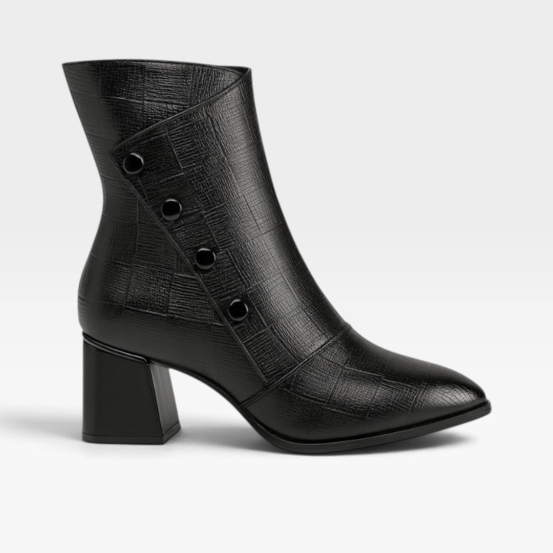 Ursula | Sleek Pointed Toe Leather Block Heel Boots Women