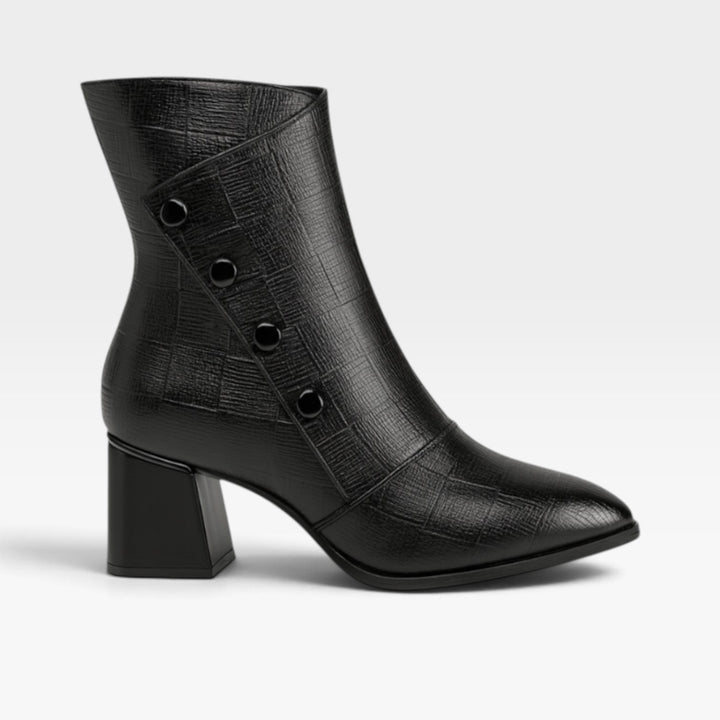 Ursula | Sleek Pointed Toe Leather Block Heel Boots Women