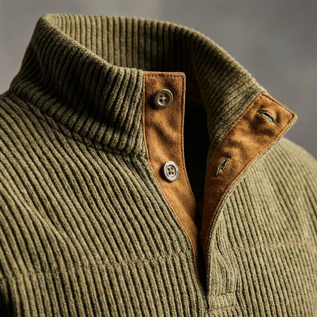 Caradoc | Rugged Button Neck Elbow Patch Jumper for Men