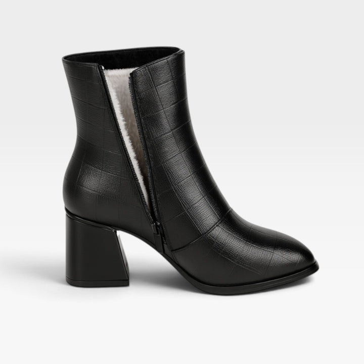 Ursula | Sleek Pointed Toe Leather Block Heel Boots Women