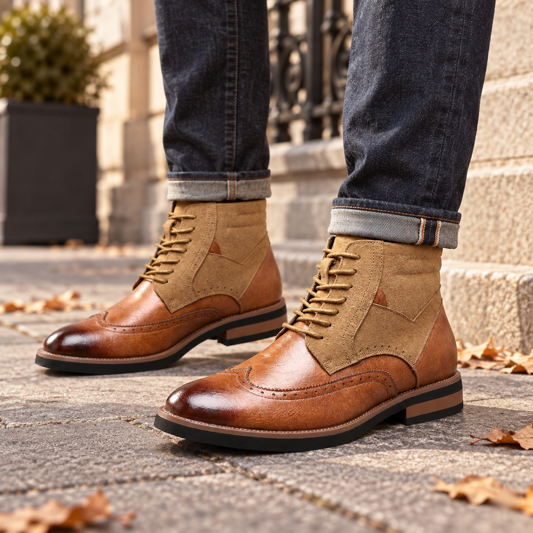 Silas | Stylish Wingtip Brogue Lace-Up Boots for Men
