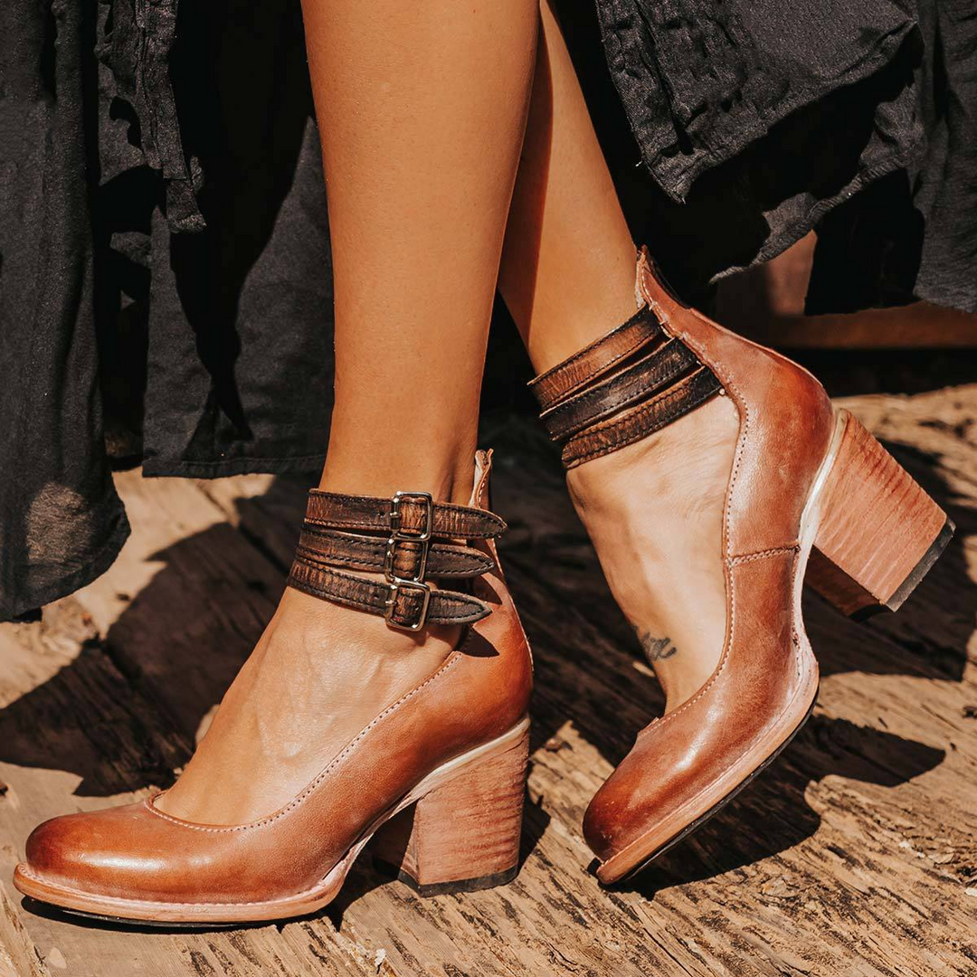 Corinne | Chic Buckle-Strap Leather Ankle Boots