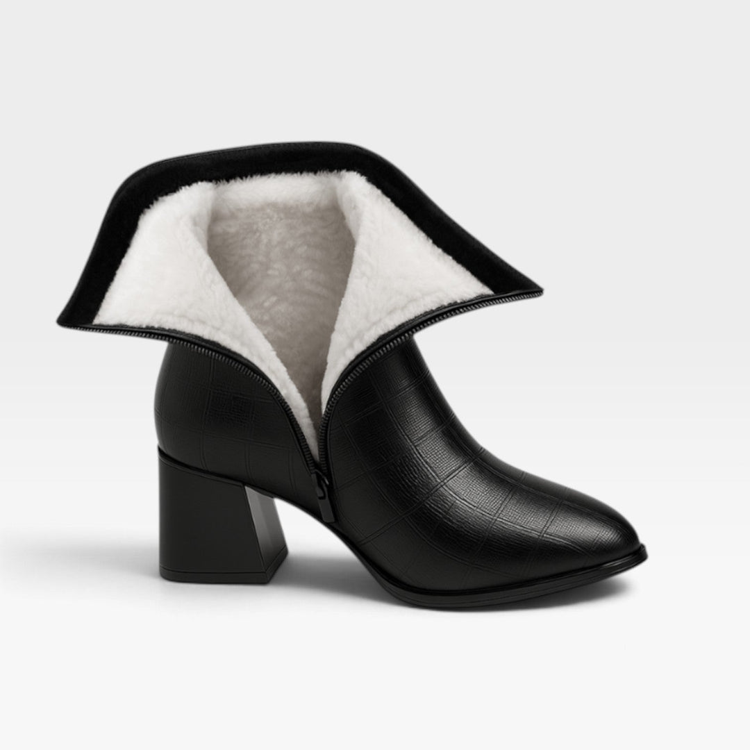 Ursula | Sleek Pointed Toe Leather Block Heel Boots Women