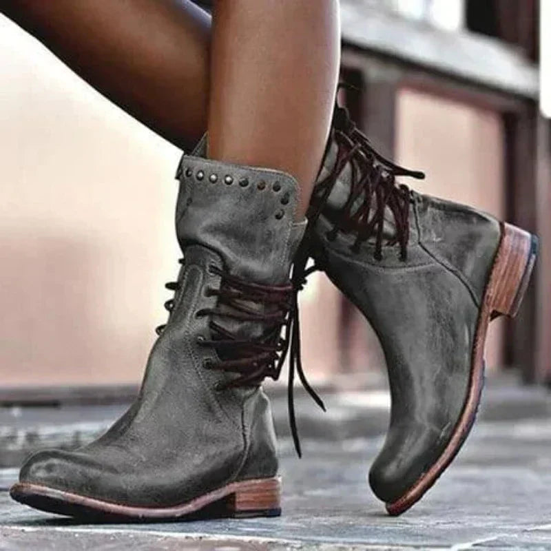 Halina | Edgy Studded Lace-Up Ankle Boots