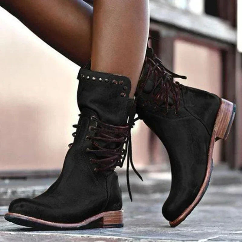 Halina | Edgy Studded Lace-Up Ankle Boots