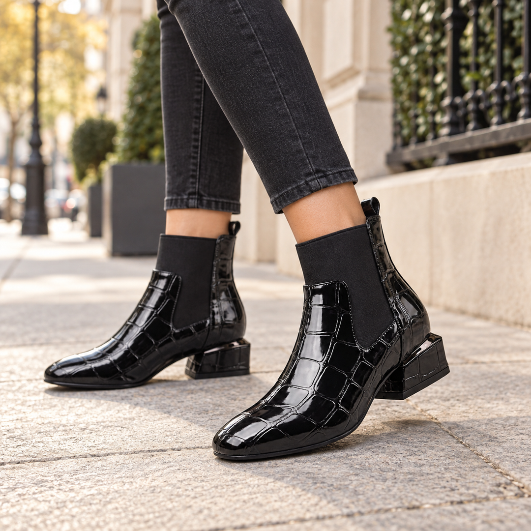 Amabel | Sleek Croc-Effect Ankle Boots