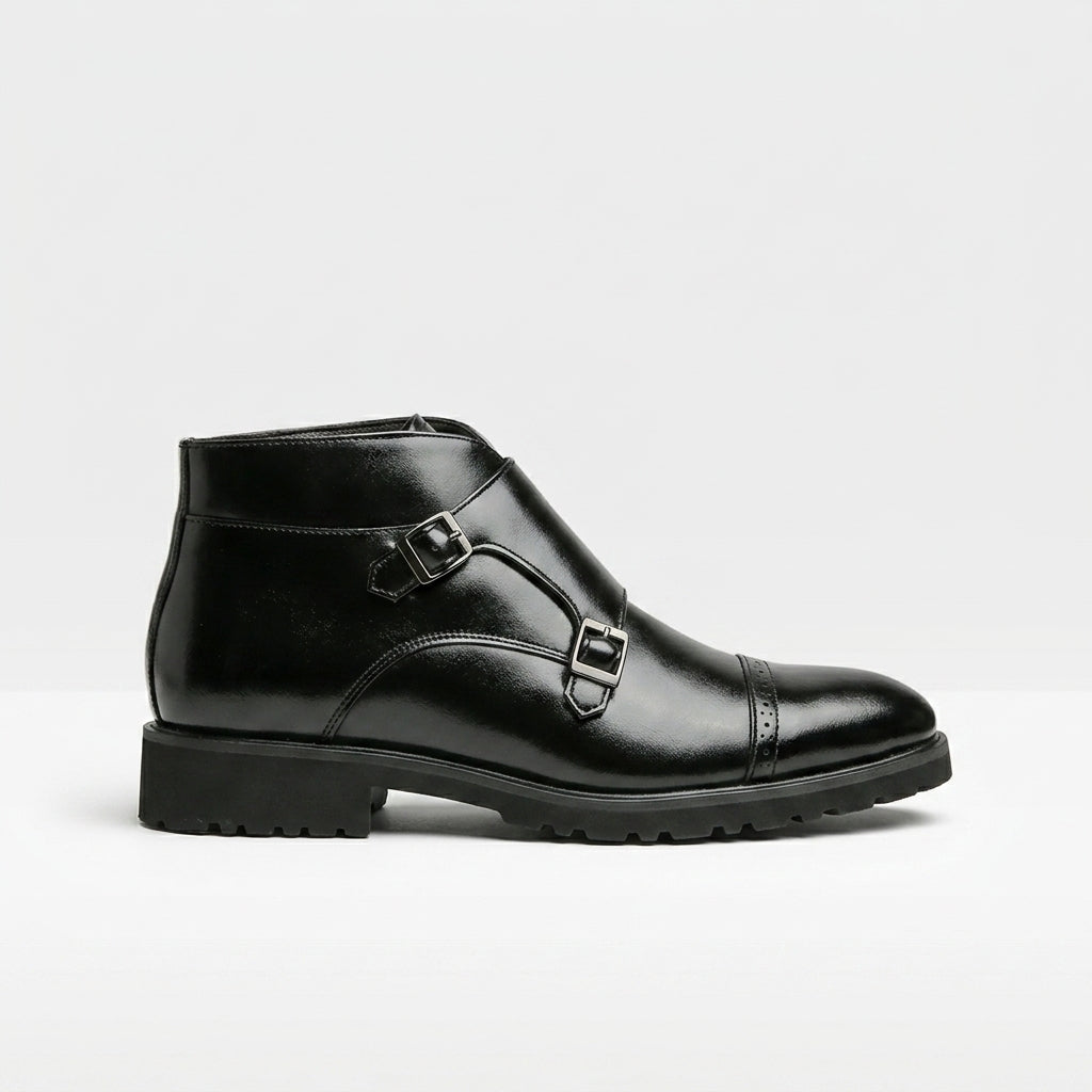 Octavian | Polished Leather Monk Strap Ankle Boots for Men