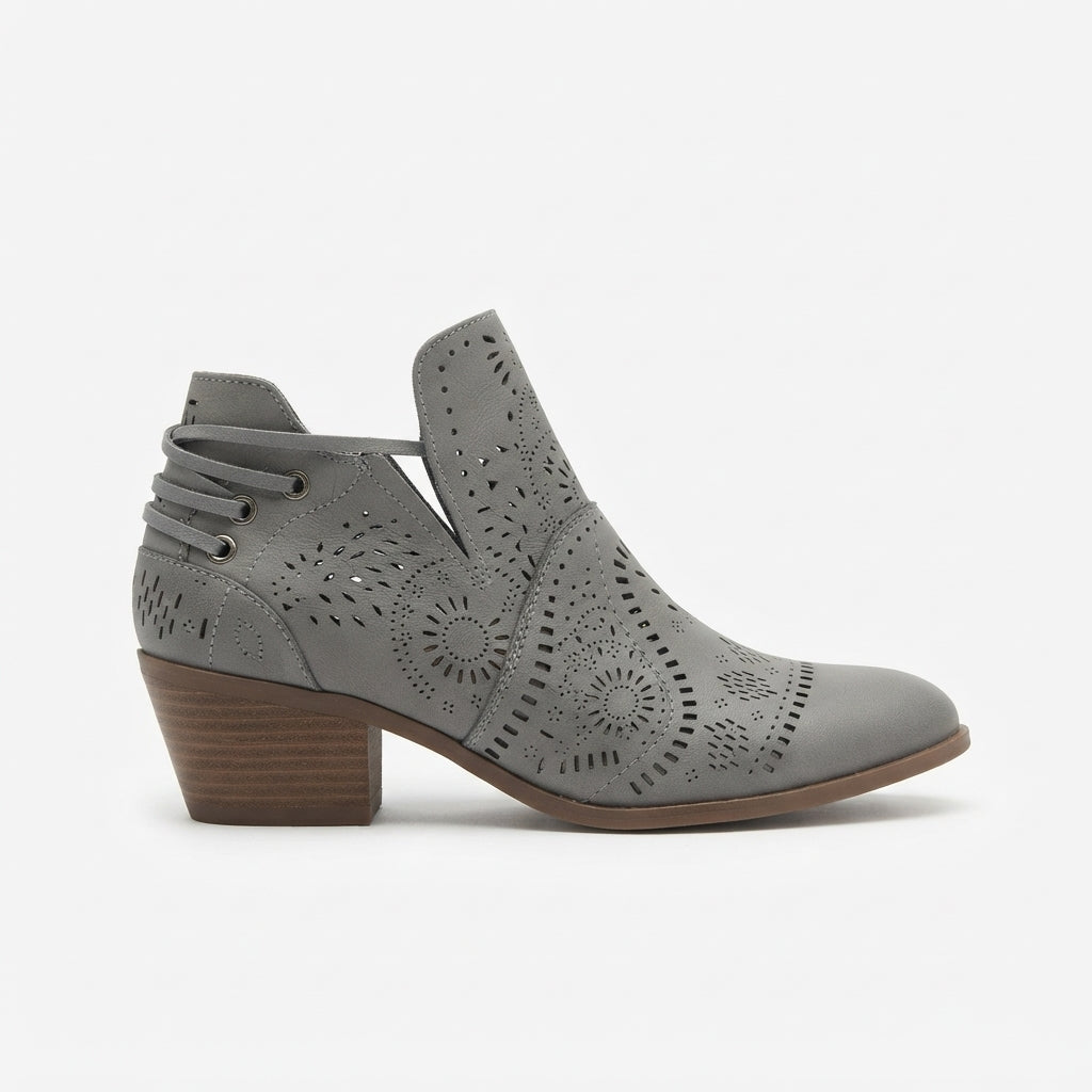 Pearl | Relaxed Cutout Block Heel Western Ankle Boots