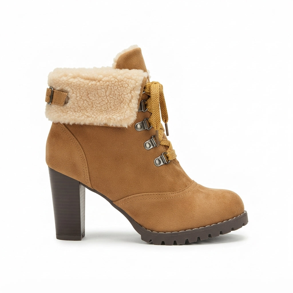 Genevieve | Stylish Fur-Trimmed Heeled Ankle Boots for Women