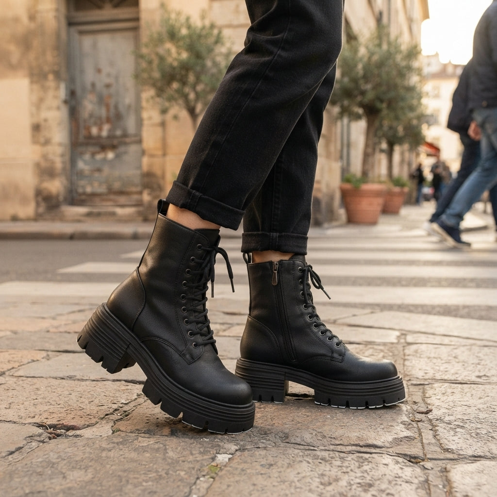 Petra | Sturdy Lace-Up Platform Combat Boots for Women