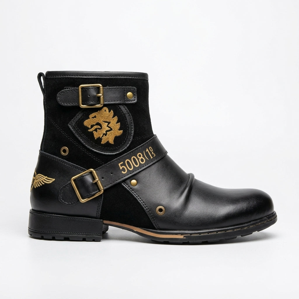 Axel | Rugged Leather Buckle Biker Ankle Boots for Men
