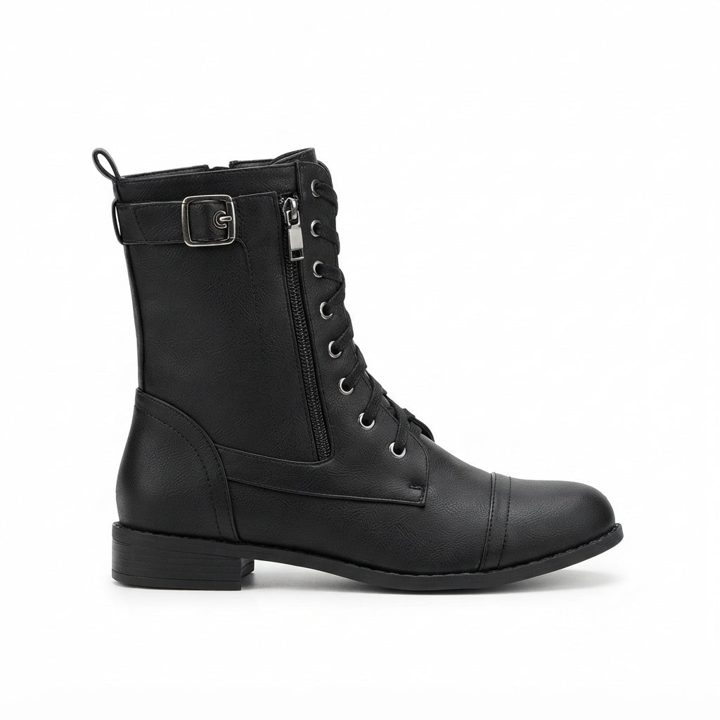 Everly | Sturdy Lace-Up Buckle Biker Boots for Women