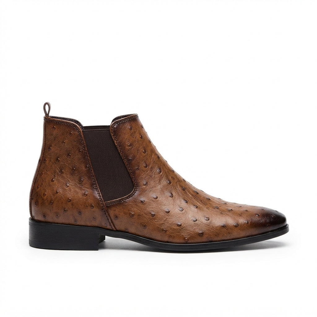 Radcliffe | Polished Ostrich-Embossed Chelsea Boots for Men