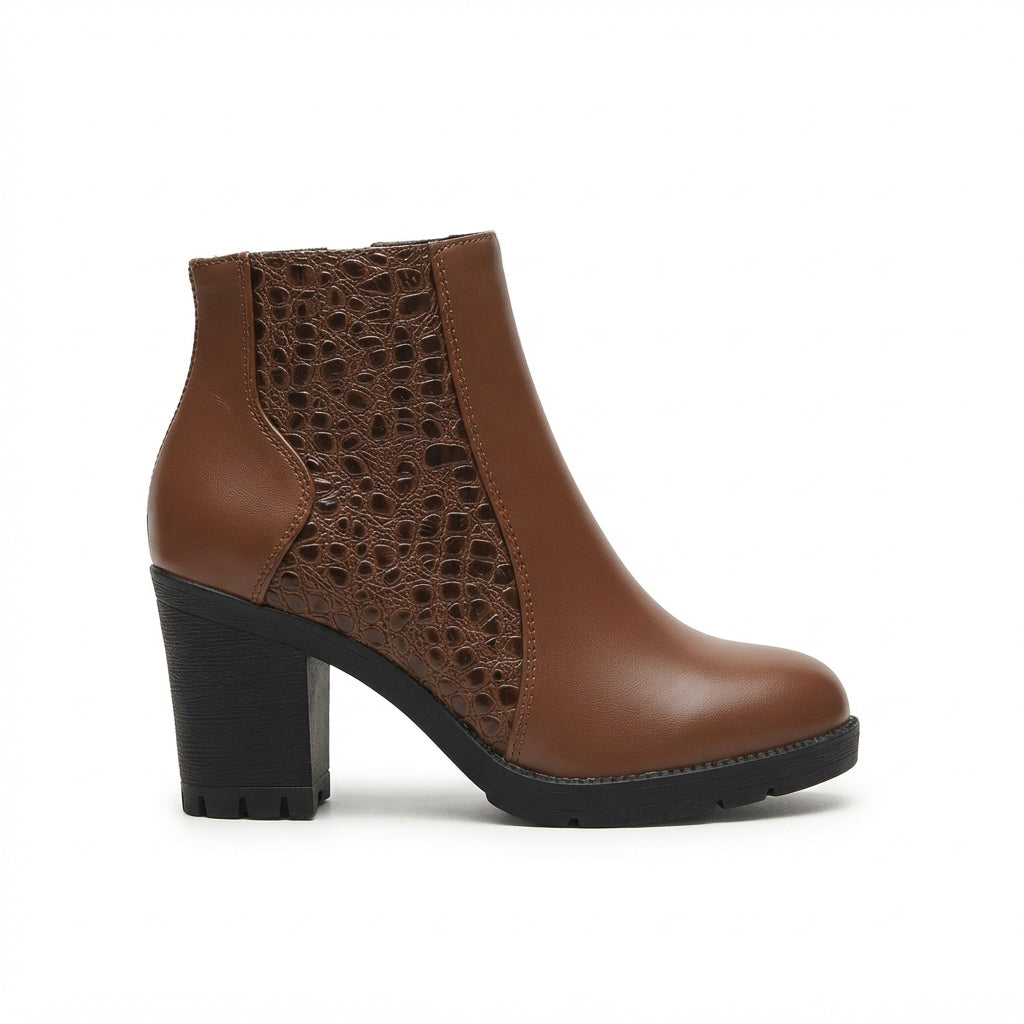 Clara | Stylish Croc-Embossed Chunky Heel Ankle Boots