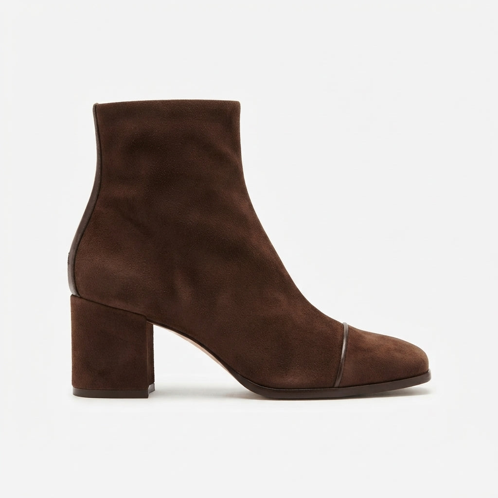 Genevieve | Polished Square Toe Suede Heeled Ankle Boots for Women