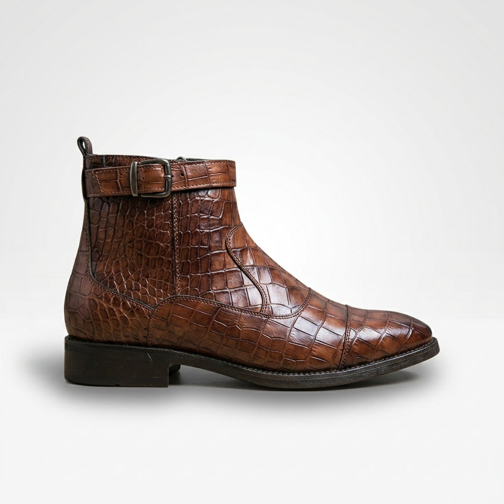 Sullivan | Sleek Croc-Embossed Leather Buckle Ankle Boots for Men