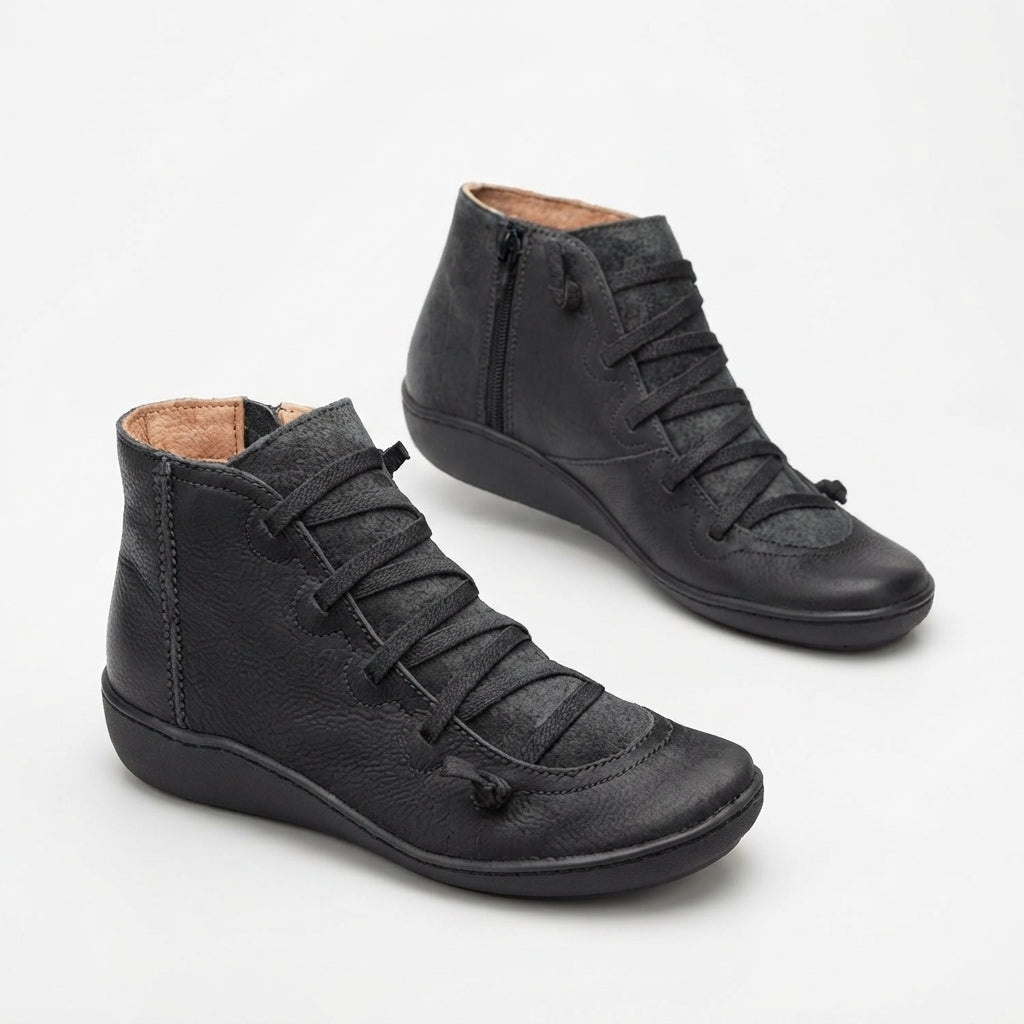 Rosalie | Supportive Lace-Up Flat Ankle Boots for Women