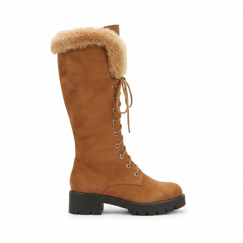 Cosima | Rugged Chunky Lace-Up Knee High Boots for Women