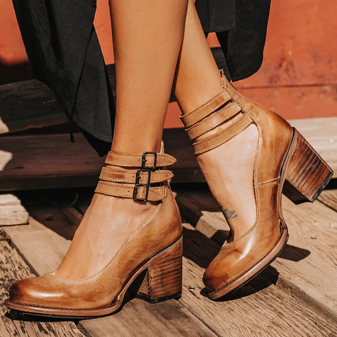 Corinne | Chic Buckle-Strap Leather Ankle Boots
