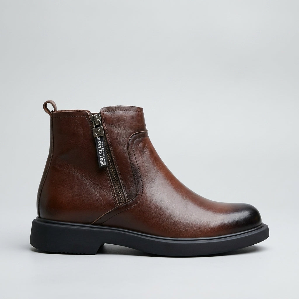 Garrett | Practical Leather Zip Ankle Boots for Men