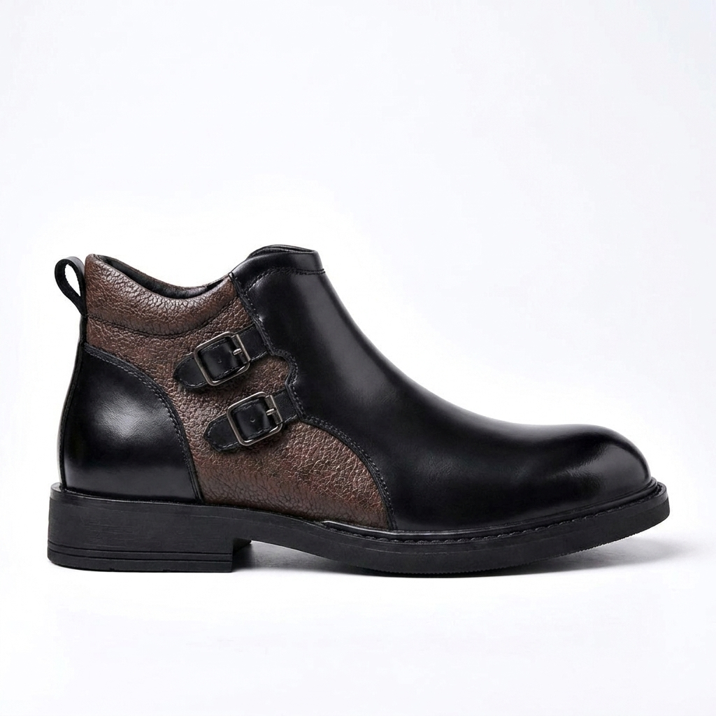 Dominic | Sharp Double Buckle Leather Ankle Boots for Men
