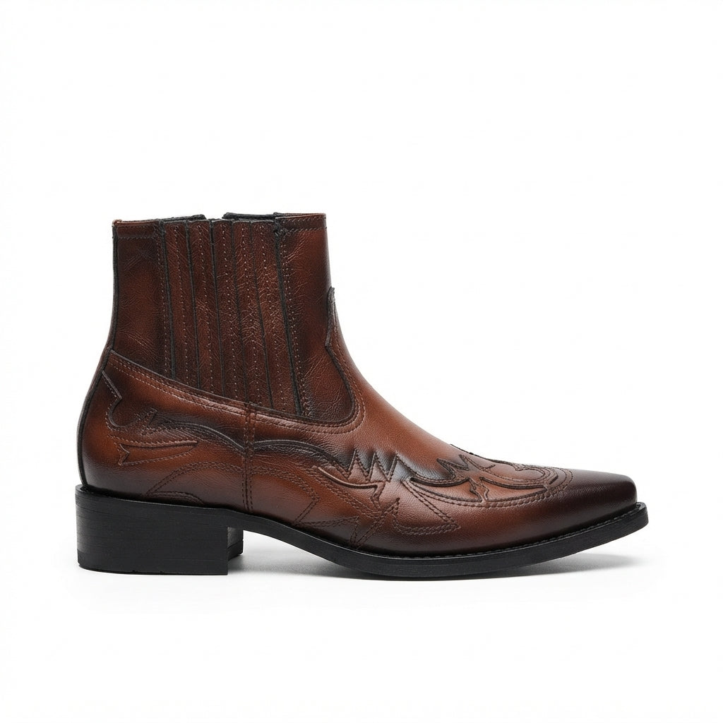 Idris | Premium Leather Cowboy Ankle Boots for Men