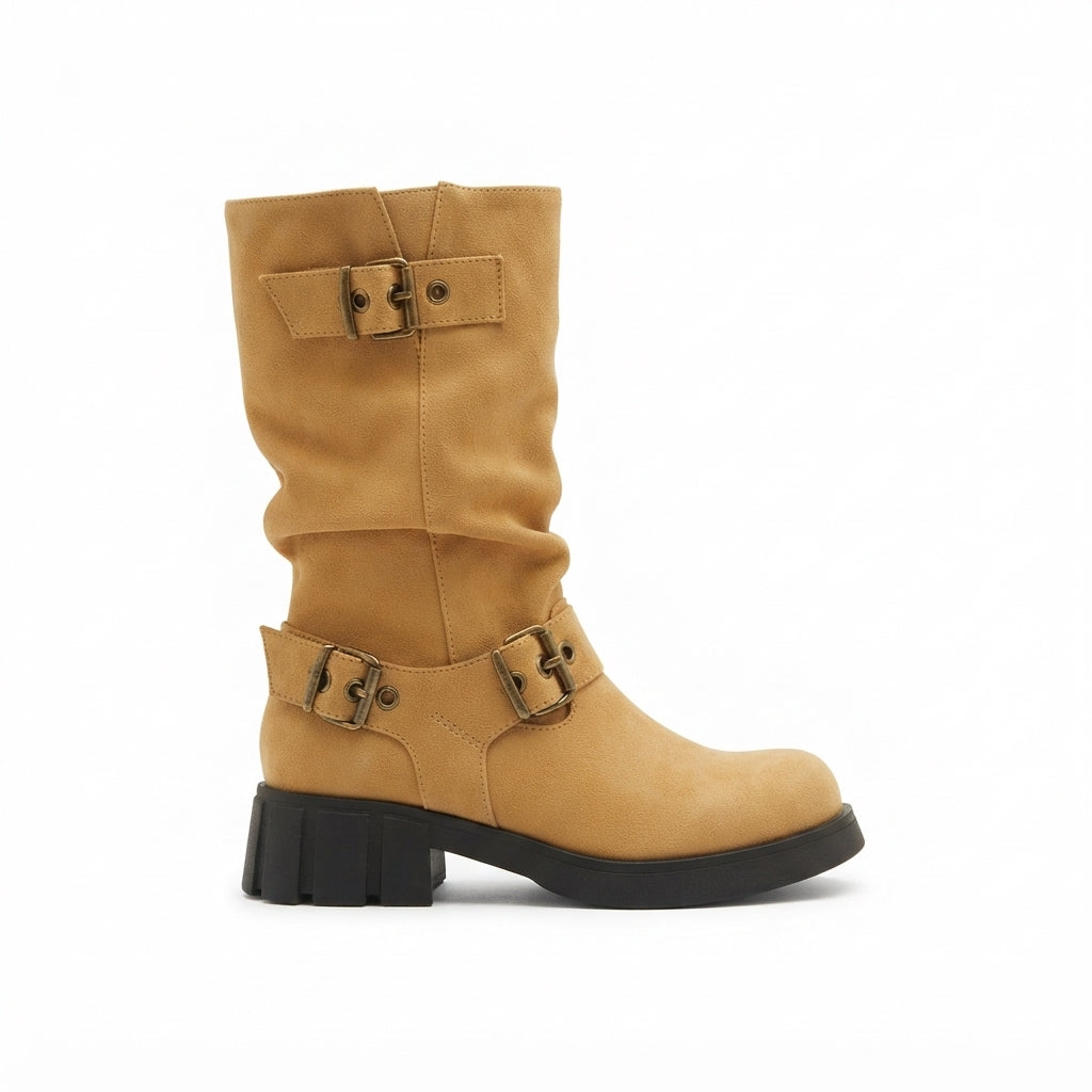 Marcella | Rugged Chunky Slouch Biker Boots for Women