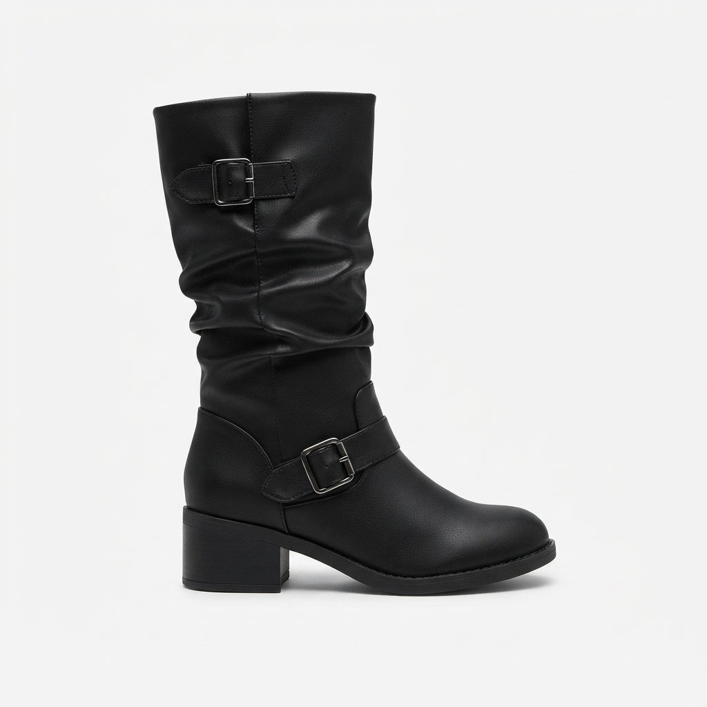 Hazel | Casual Slouch Buckle Biker Boots for Women