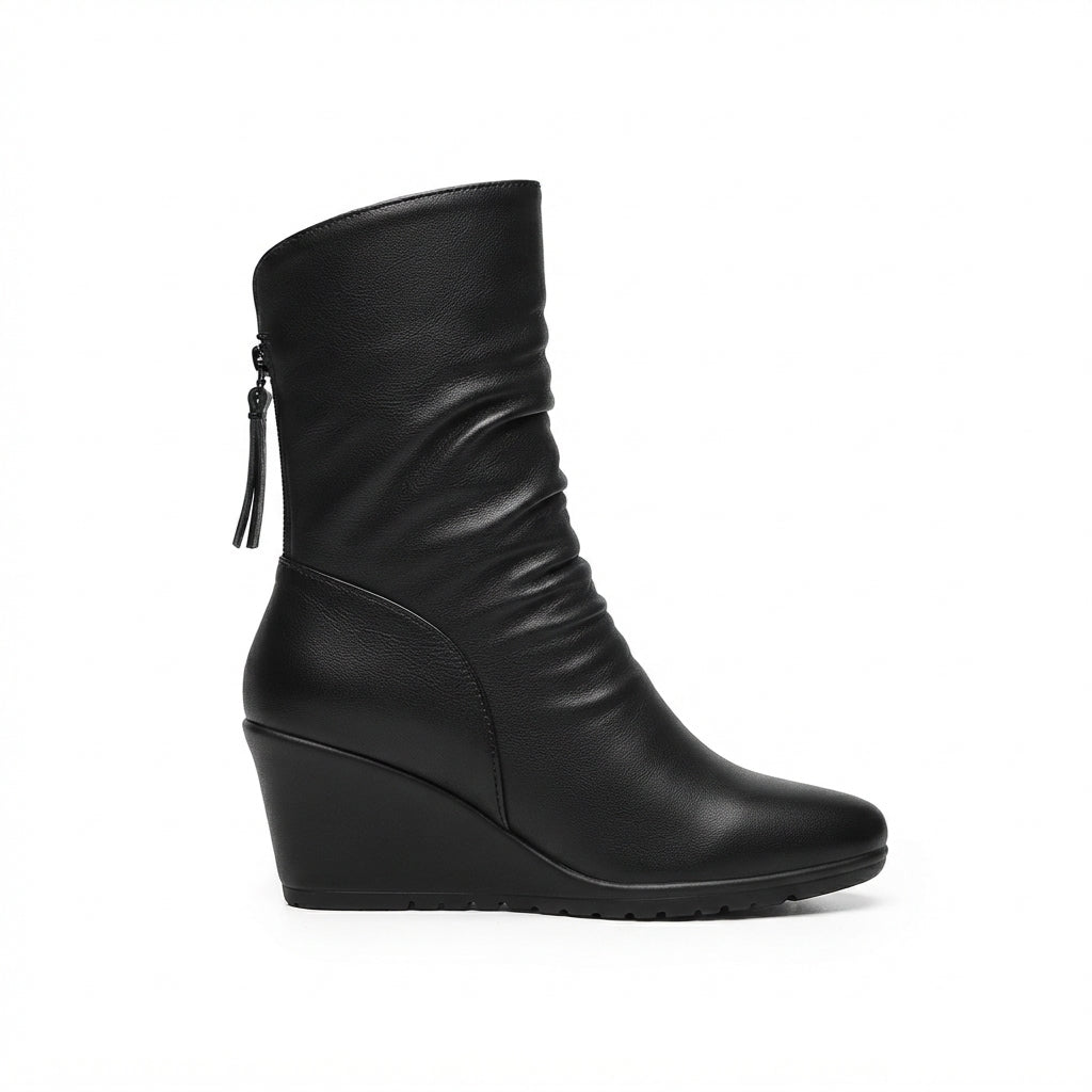 Rosamund | Comfortable Slouch Leather Mid Calf Boots for Women