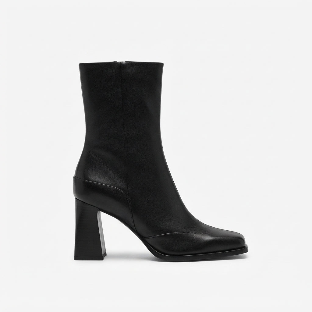 Una | Sharp Square Toe High Heeled Ankle Boots for Women