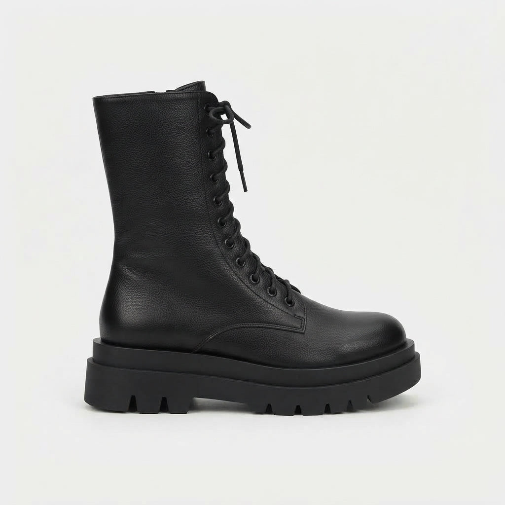 Georgina | Warm Leather Platform Lace-Up Winter Boots for Women
