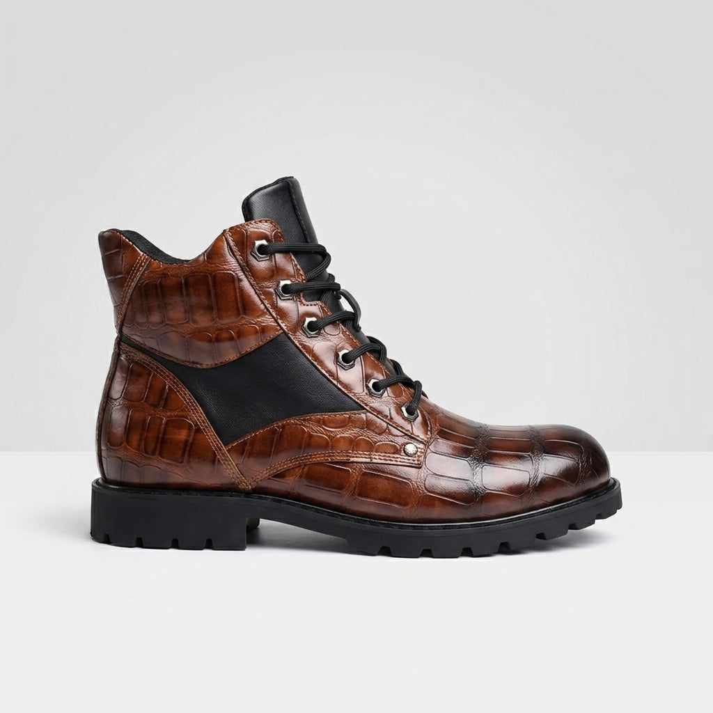 Carrick | Modern Croc-Embossed Lace-Up Leather Boots for Men