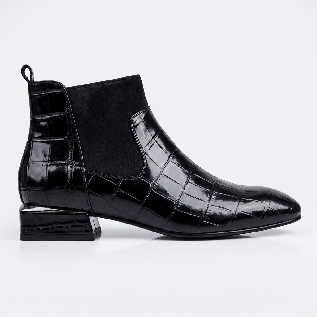 Amabel | Sleek Croc-Effect Ankle Boots