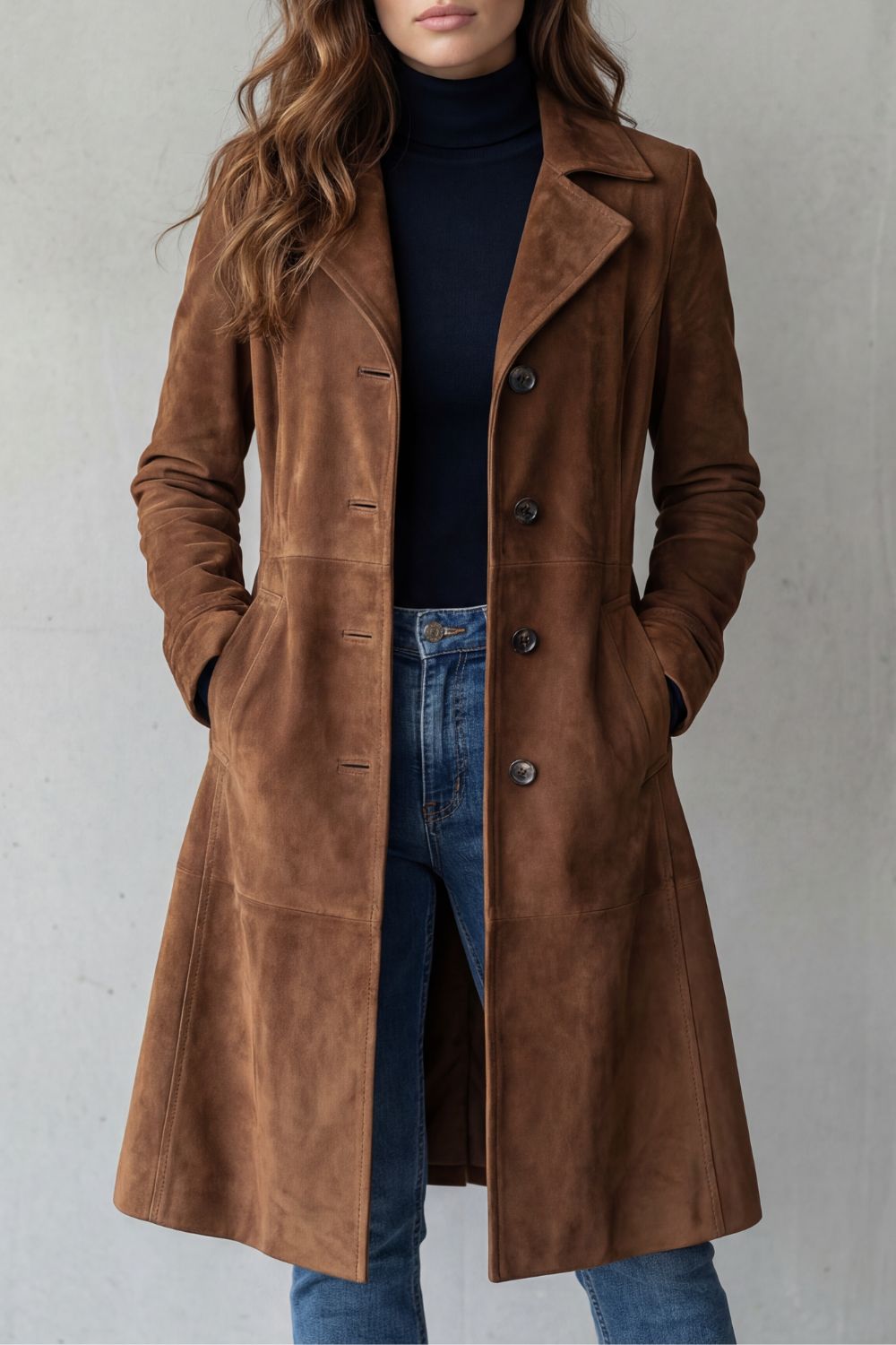 Effie | Elegant Suede-Effect Longline Winter Coat