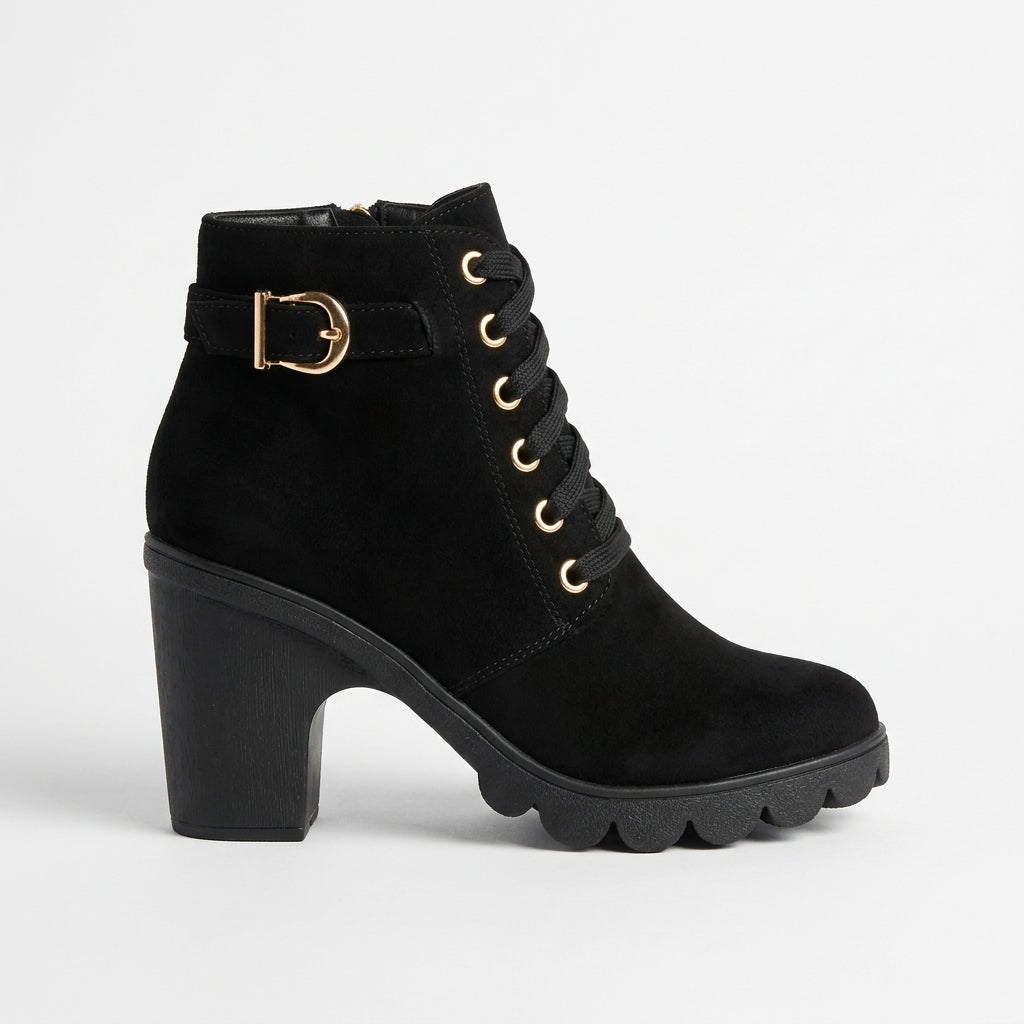 Lyra | Practical Lace-Up Heeled Platform Ankle Boots for Women
