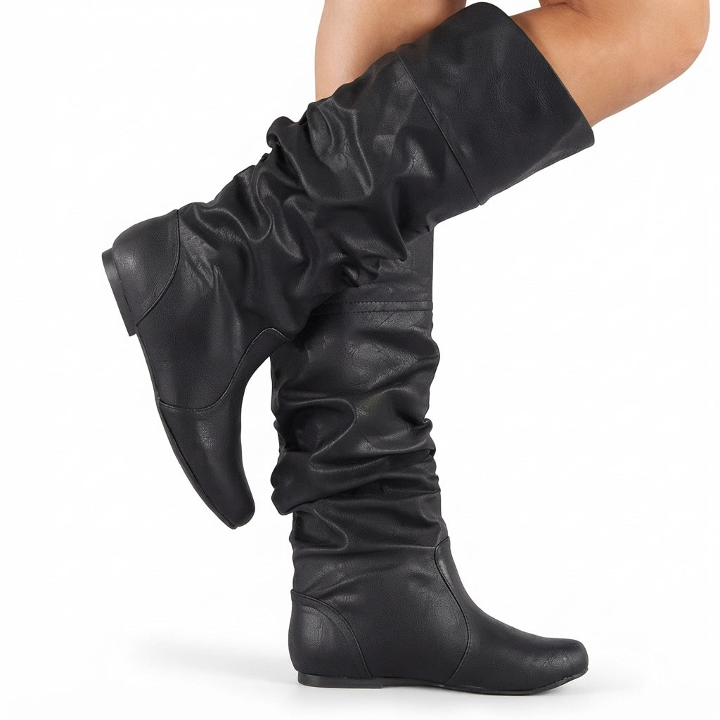 Rosamund | Comfortable Slouch Leather Knee High Boots for Women