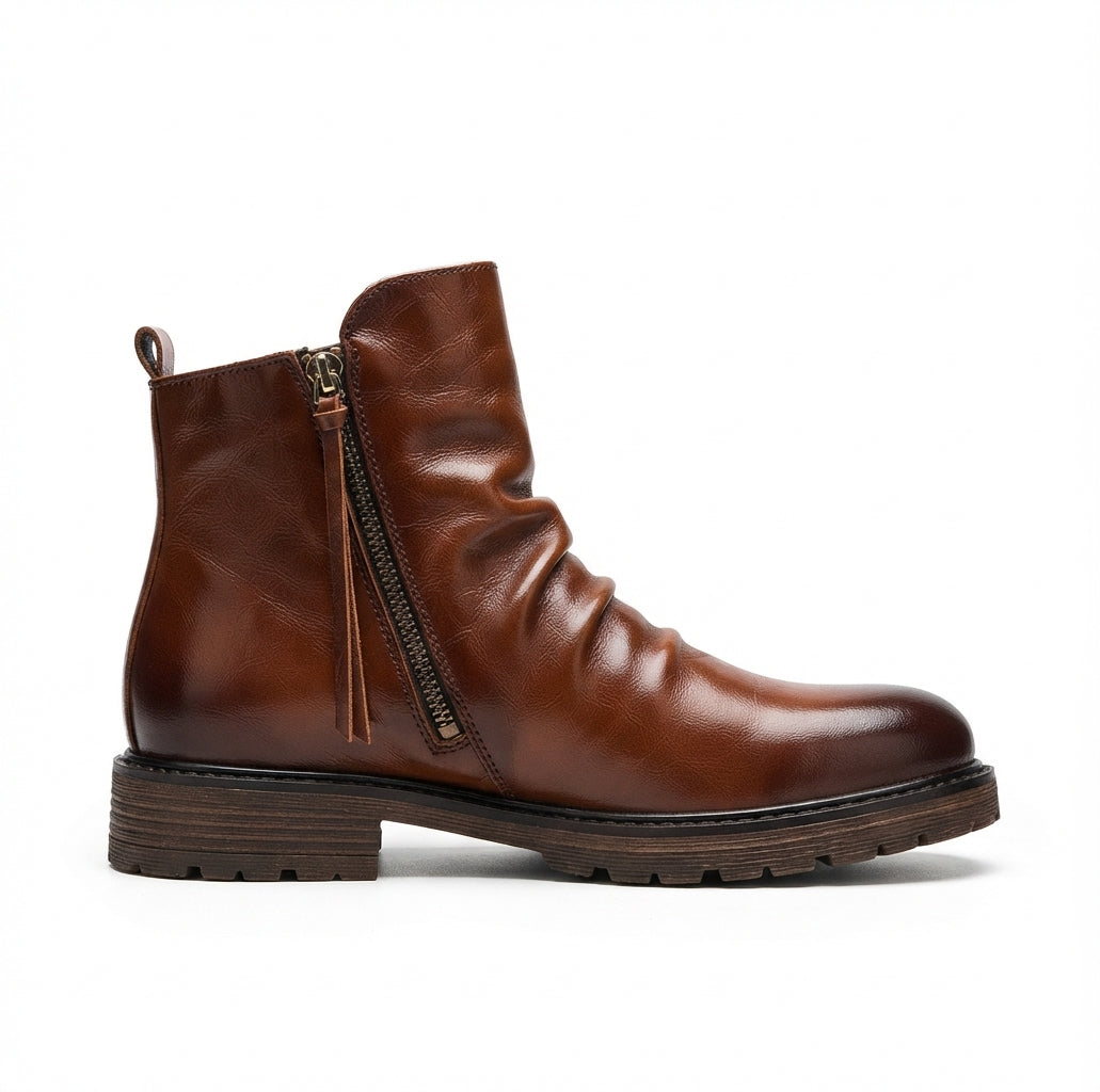 Renner | Effortless Side-Zip Slouch Leather Boots for Men
