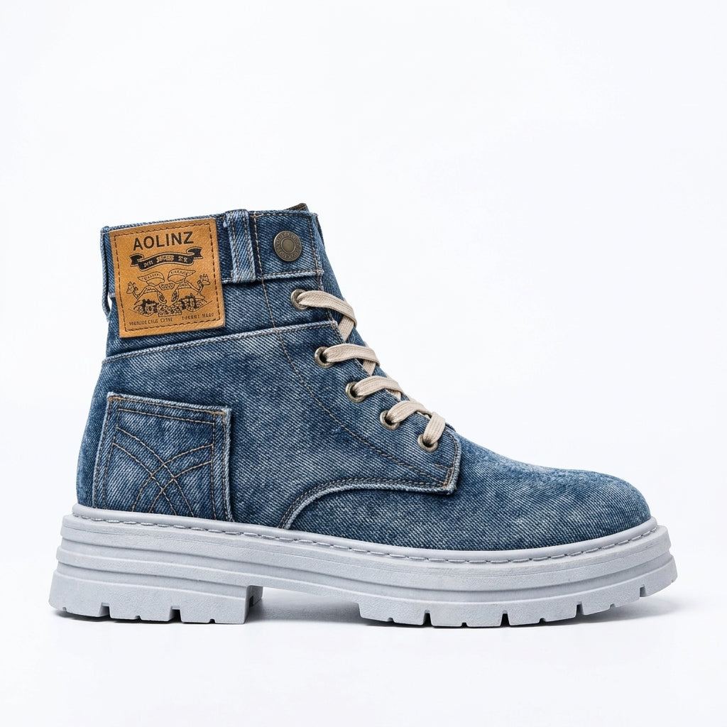 Farrell | Casual Denim Lace-Up Combat Boots for Men