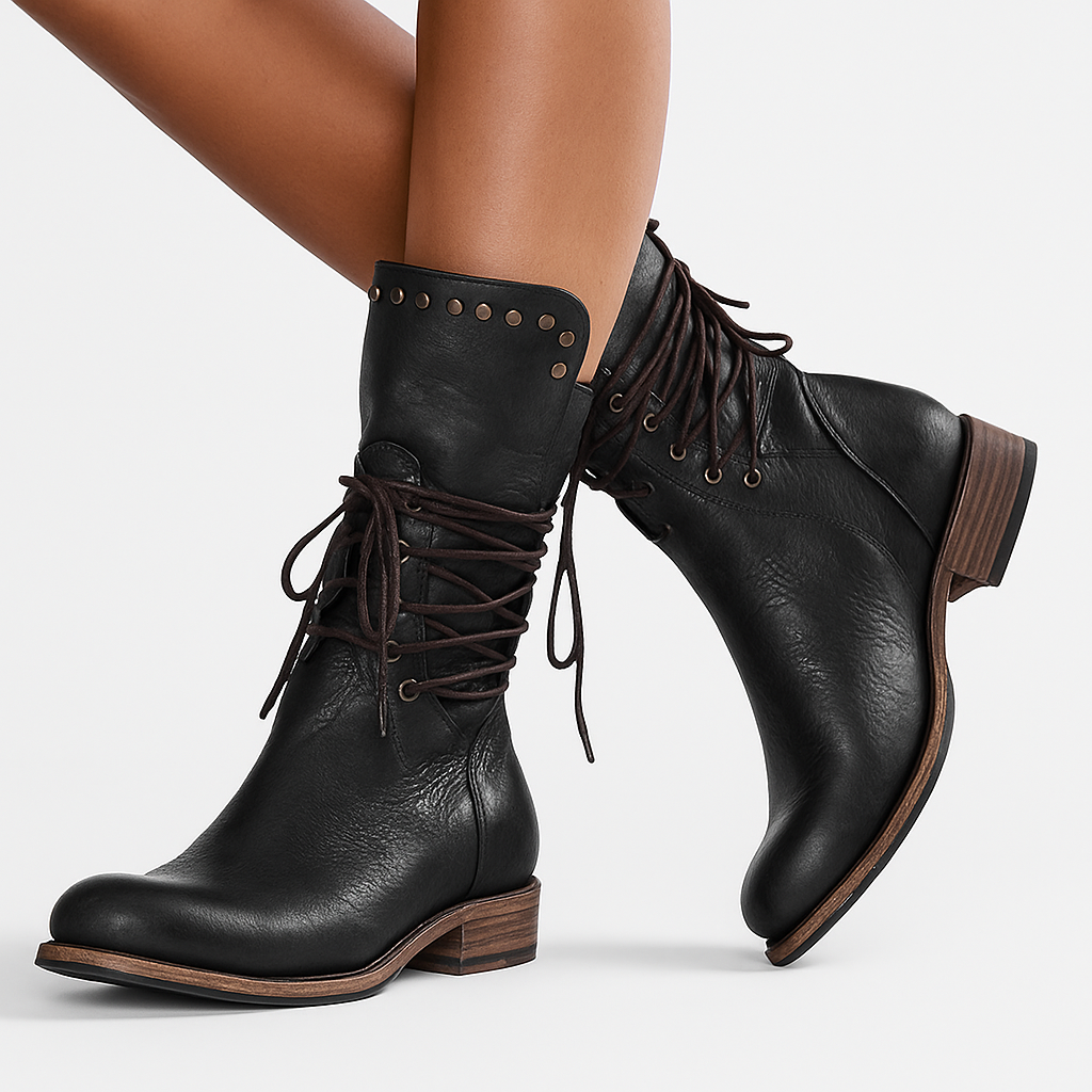 Theodora | Edgy Studded Leather Lace-Up Boots Women
